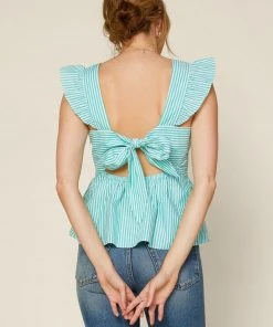 Wanderlust By Abby Striped Tie Back Ruffled Top NEW