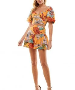 Wanderlust By Abby Tiered Orange Mini Skirt