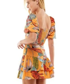 Wanderlust By Abby Orange Bubble Sleeve Crop Top