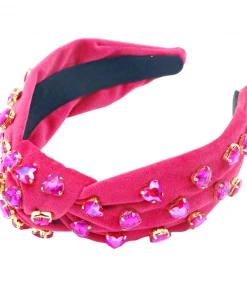 Wanderlust By Abby Hot Pink Velvet Headband With Hearts NEW