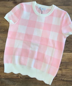 August Apparel Pink And White Checkered Top