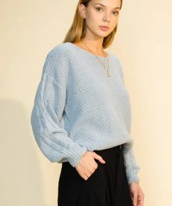 Wanderlust By Abby Mixed Feelings Relaxed Balloon Sleeve Sweater NEW