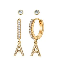 Wanderlust By Abby Crystal Huggie Initial Duet Earrings