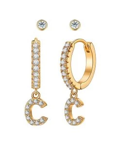 Wanderlust By Abby Crystal Huggie Initial Duet Earrings