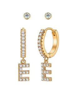 Wanderlust By Abby Crystal Huggie Initial Duet Earrings