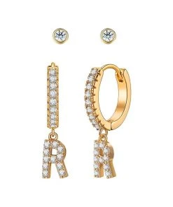 Wanderlust By Abby Crystal Huggie Initial Duet Earrings