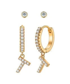 Wanderlust By Abby Crystal Huggie Initial Duet Earrings