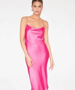Wanderlust By Abby Cowl Neck Satin Midi Dress