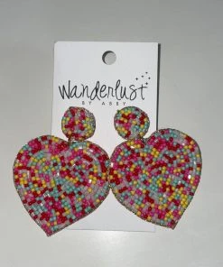 Wanderlust By Abby Multicolor Beaded Heart Earrings NEW