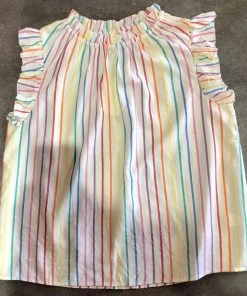 Wanderlust By Abby Multi Color Stripe Flutter Sleeve Top NEW