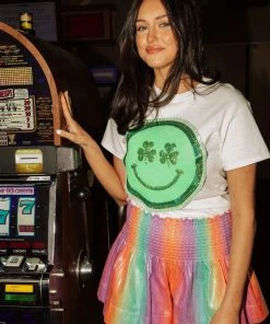 Queen Of Sparkles NEW QOS Shamrock Smiley Tee