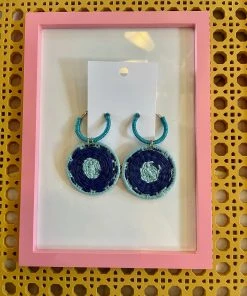Wanderlust By Abby NEW Blue Straw Circle Earrings