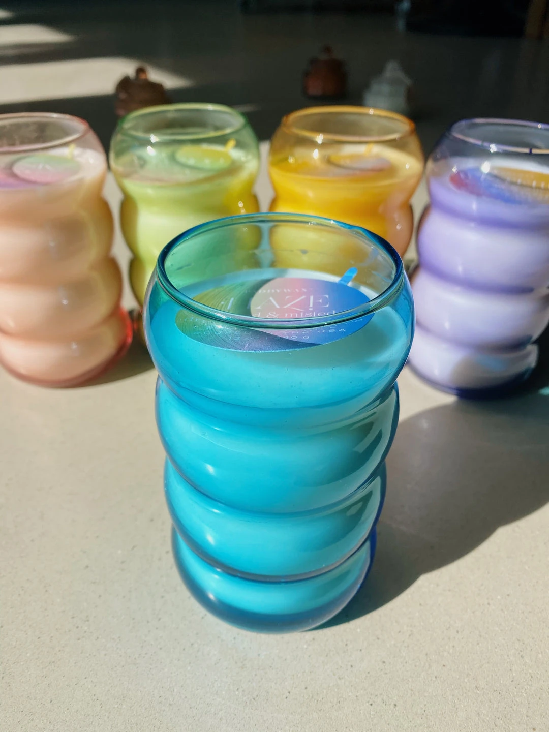 Wanderlust By Abby Bubble Ribbed Glass Candles NEW 7 Wanderlust By Abby Bubble Ribbed Glass Candles NEW