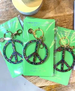 Wanderlust By Abby Confetti Acrylic Peace Sign Keychain NEW