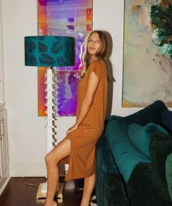 Queen Of Sparkles NEW QOS Brown Rhinestone Midi Dress