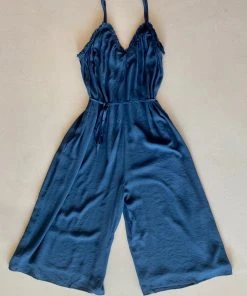 Wanderlust By Abby Navy Wide Leg Midi Jumpsuit With Self Strap NEW