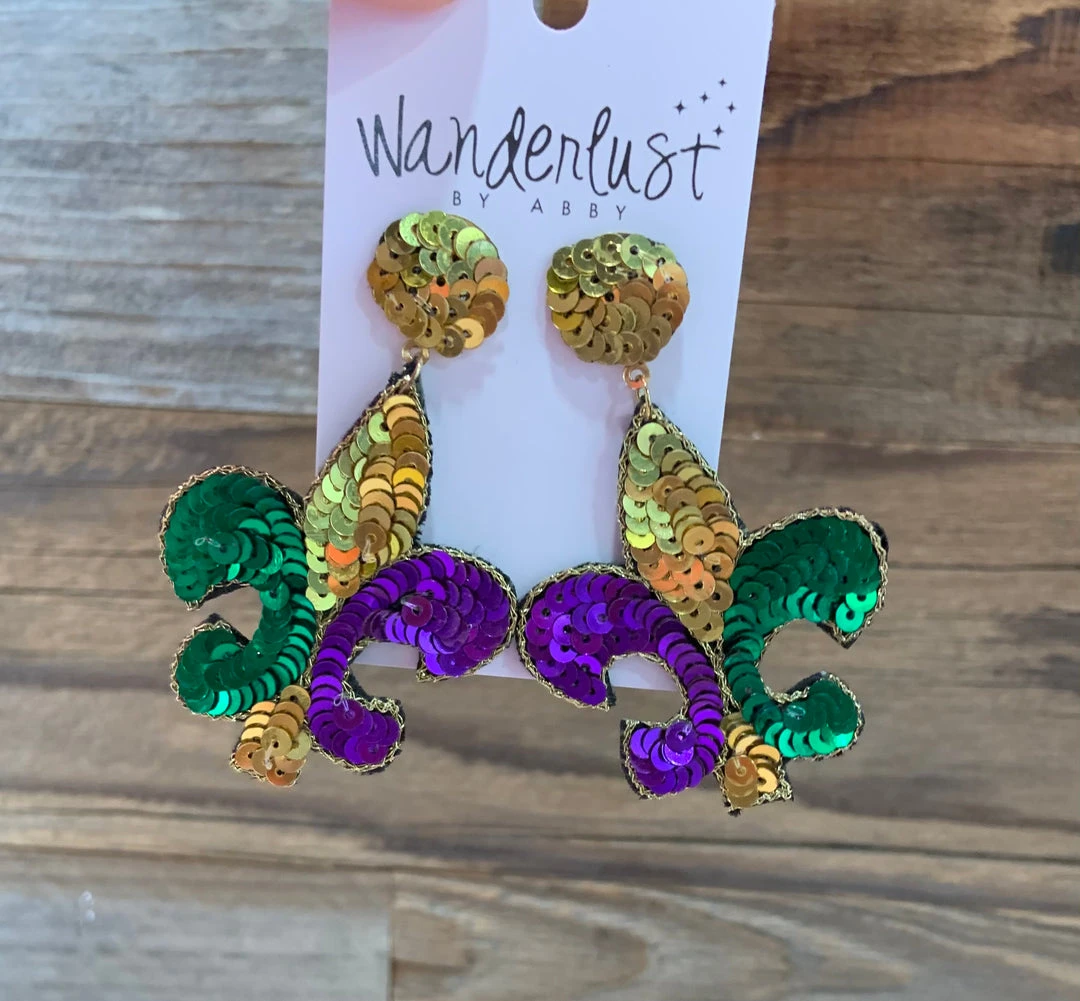 Wanderlust By Abby Mardi Gras Fleur De Lis Earrings 3 Wanderlust By Abby Mardi Gras Fleur De Lis Earrings