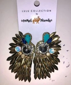 Wanderlust By Abby Gold Feather Earrings With Jewels NEW