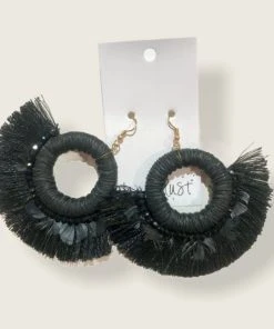 Wanderlust By Abby XL Black Tassel Hoops NEW
