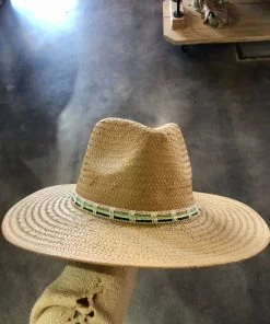 Wanderlust By Abby NEW Tan Straw Hat With Colored Trim