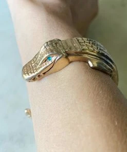 Mimosa Handcrafted Mimosa Alligator Cuff With Turquoise Eyes NEW