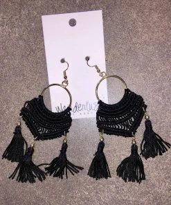 Wanderlust By Abby Black Tassel Earrings NEW