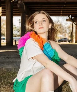 Queen Of Sparkles NEW QOS Rainbow Ruffle One Shoulder Top