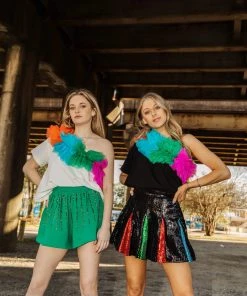 Queen Of Sparkles NEW QOS Rainbow Ruffle One Shoulder Top