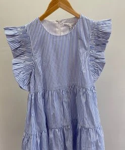 Wanderlust By Abby NEW Blue Stripe Ruffled Mini Dress