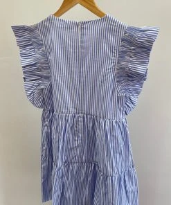 Wanderlust By Abby NEW Blue Stripe Ruffled Mini Dress