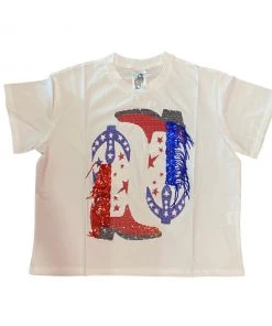 Queen Of Sparkles QOS Red & Blue Fringe Boots Tee CLOTHING