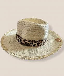 Wanderlust By Abby Leopard Trim Straw Hat ACCESSORIES