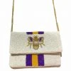 Wanderlust By Abby Purple And Gold Stripe With Bee Beaded Purse