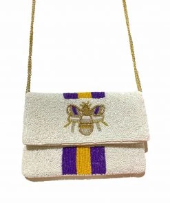 Wanderlust By Abby Purple And Gold Stripe With Bee Beaded Purse