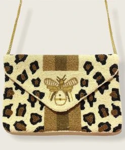 Wanderlust By Abby NEW White Cheetah Bee Beaded Purse