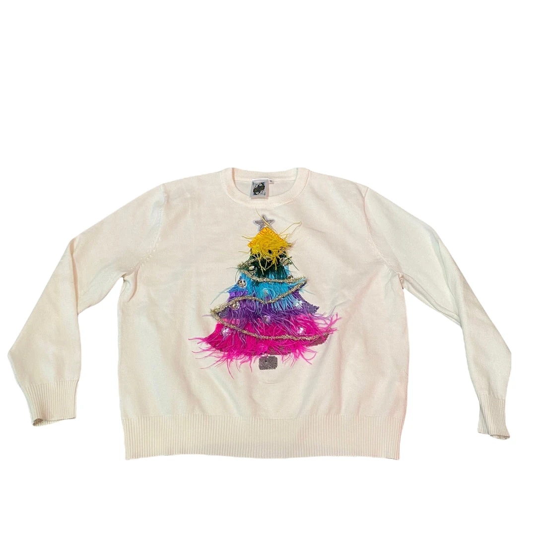 Queen Of Sparkles Rainbow Feather Christmas Tree Sweater 3 Queen Of Sparkles Rainbow Feather Christmas Tree Sweater