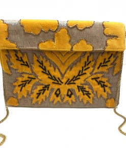 Wanderlust By Abby Beaded Mustard Vintage Clutch