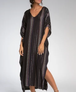 Wanderlust By Abby NEW Black & Melon Stripe Kaftan