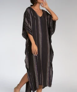 Wanderlust By Abby NEW Black & Melon Stripe Kaftan