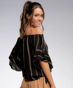 Wanderlust By Abby NEW Black Striped Off Shoulder Top