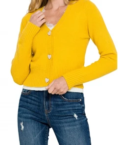 Wanderlust By Abby Heart Button Knit Cardigan