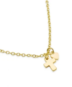 Lucky Feather Cross & Heart Necklace NEW