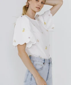 Wanderlust By Abby NEW Embroidery Scallop Edge Top