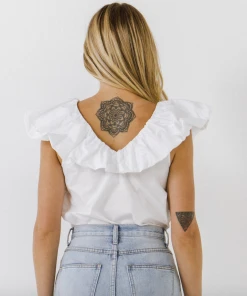 Wanderlust By Abby Ruffle Neckline Top