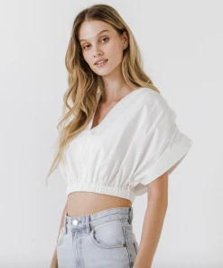 Wanderlust By Abby NEW Ruched Drop Shoulder Crop Top