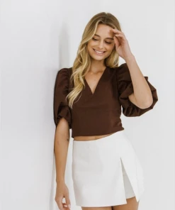 Wanderlust By Abby Exaggerated Sleeve Crop Top NEW