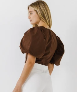 Wanderlust By Abby Exaggerated Sleeve Crop Top NEW