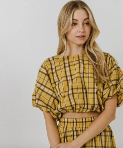 Wanderlust By Abby NEW Plaid Voluminous Crop Top