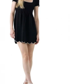 Wanderlust By Abby Contrast Scallop Detail Knit Babydoll Dress CLOTHING