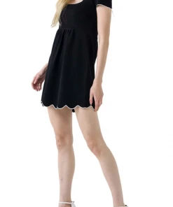 Wanderlust By Abby Contrast Scallop Detail Knit Babydoll Dress CLOTHING